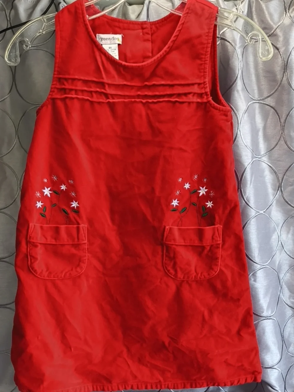 Girls greendog Red Sleeveless Embroidered Christmas Pocket Dress Size 6X AE